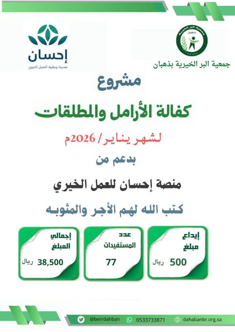 المرحلة الثانية من دعم منصة احسان لمشروع كفالة الأرامل والمطلقات