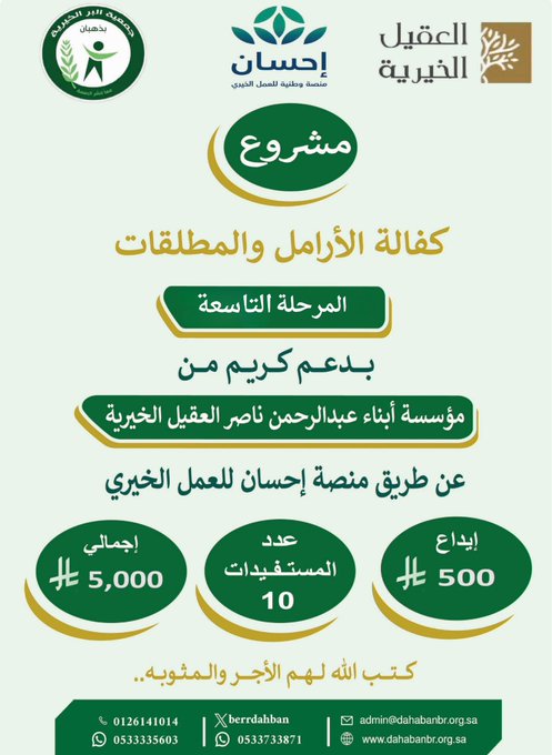 مشروع كفالة الأرامل والمطلقات المرحلة التاسعة بدعم من العقيل الخيرية